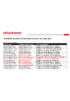 Shipment Schedule Bank Holidays 4th June 2026.