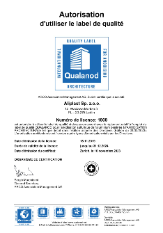 Certificate ALIPLAST QUALANOD FR
