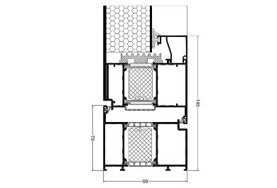 Panel door section, panel one sided, opens inside
